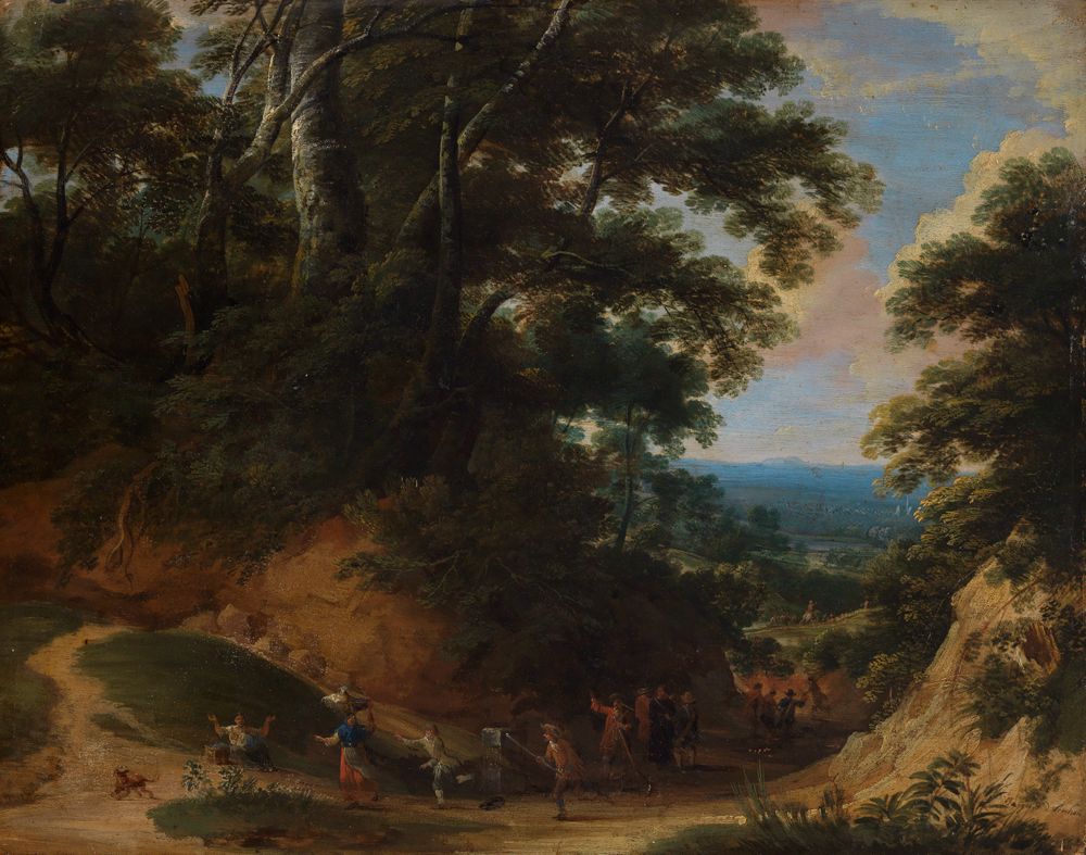 Jacques d Arthois - Hohlweg mit Soldaten, welche Bauern überfallen