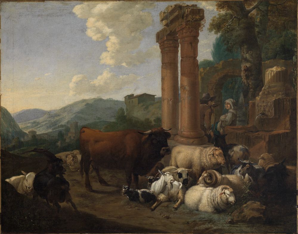 Joh. Heinrich Roos - Hirtenszene in römischer Ruinenlandschaft