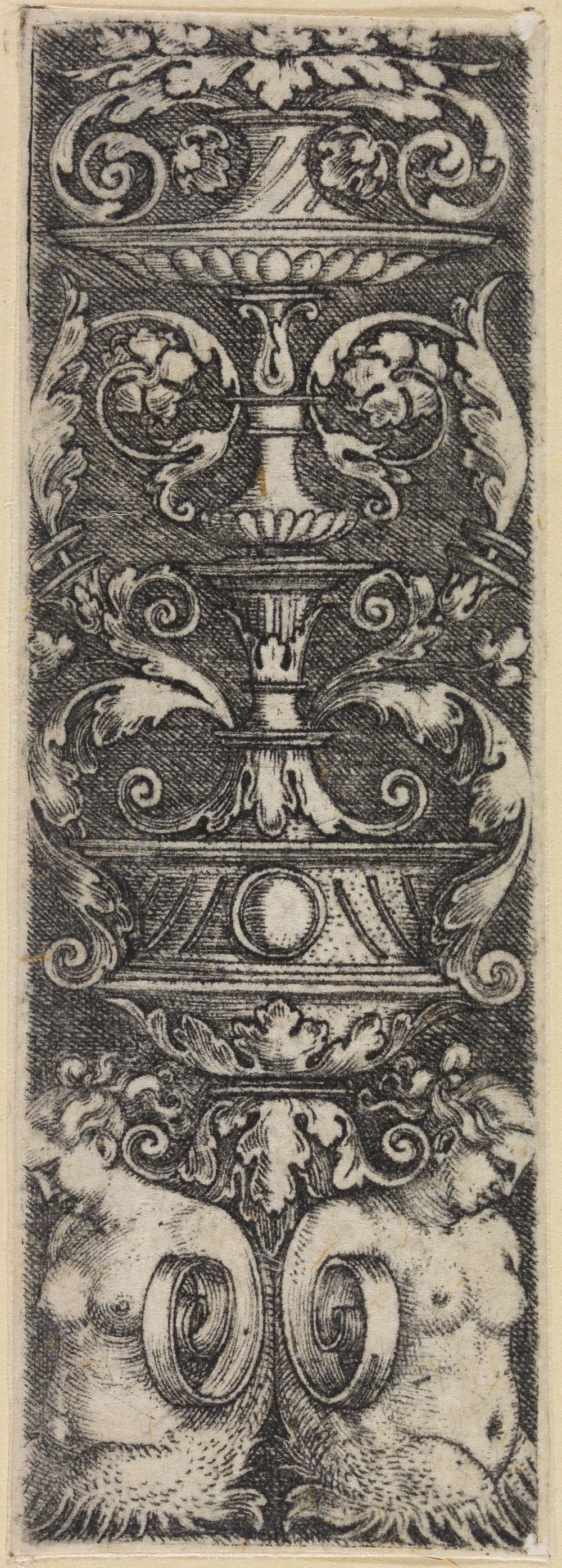 Barthel Beham - Zwei weibliche Halbfiguren (mit Spinnalen statt Armen), einen Aufsatz stützend