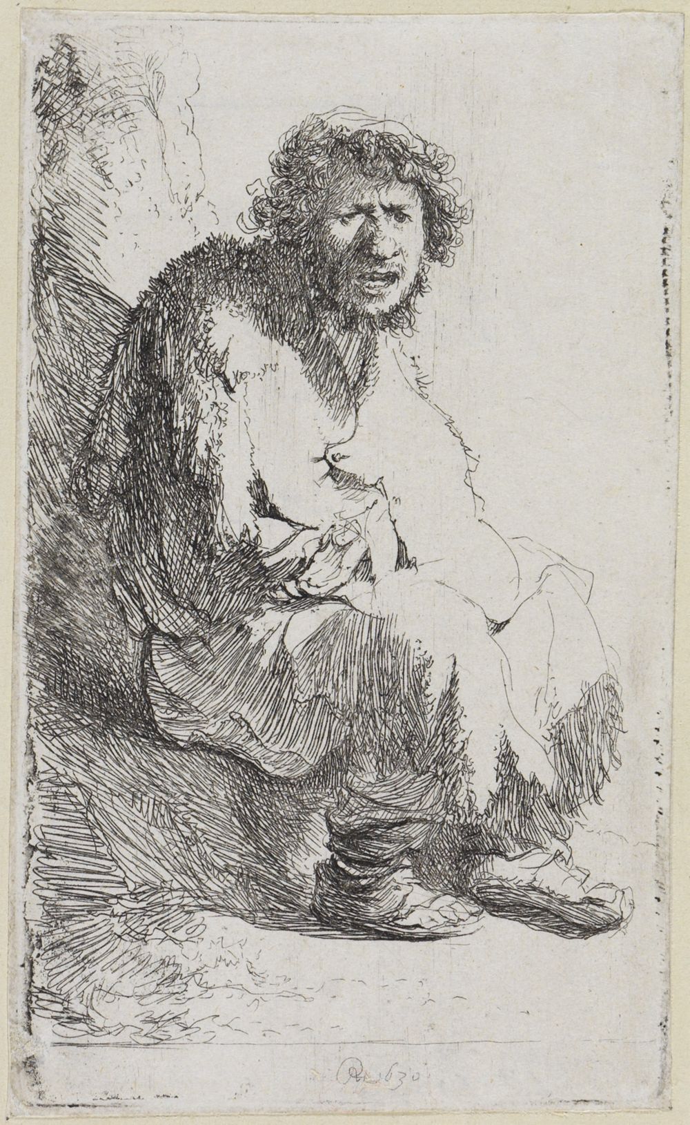 Auf einem Erdhügel sitzender Bettler Rembrandt (1630) Staatliche Kunsthalle Karlsruhe Auf einem Erdhügel sitzender Bettler Rembrandt (1630) Staatliche Kunsthalle Karlsruhe