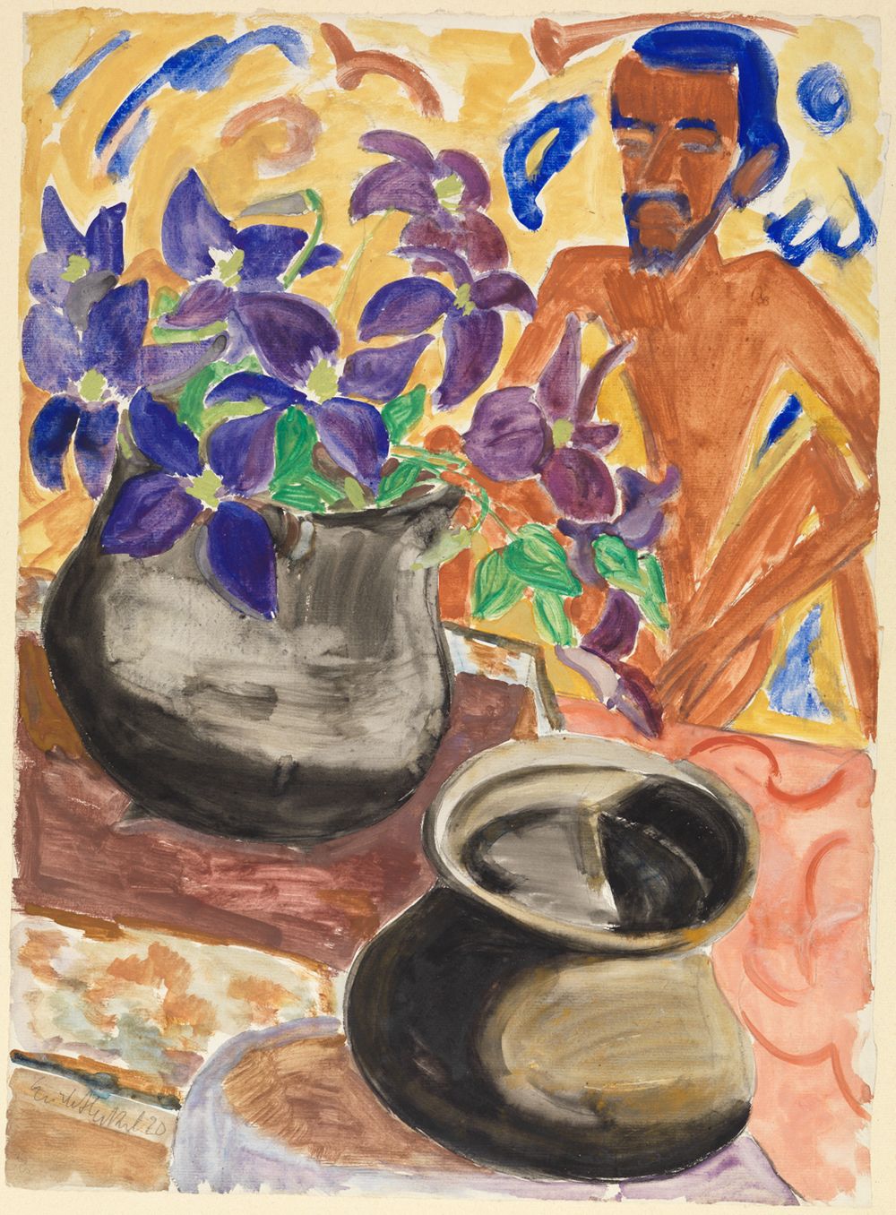 Erich Heckel - Clematis und schwarze Töpfe