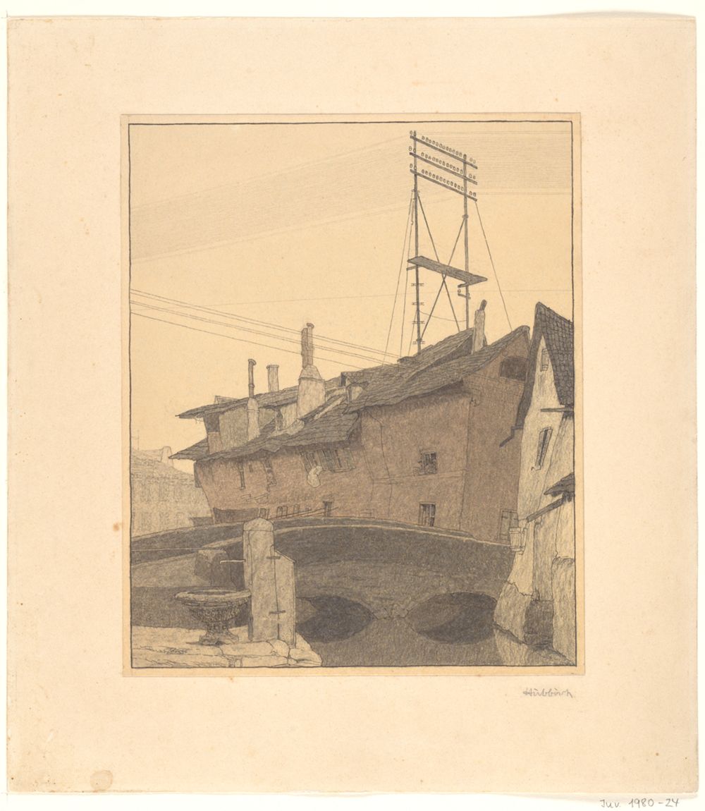 Karl Hubbuch - Kleinstadthäuser mit Steinbrücke