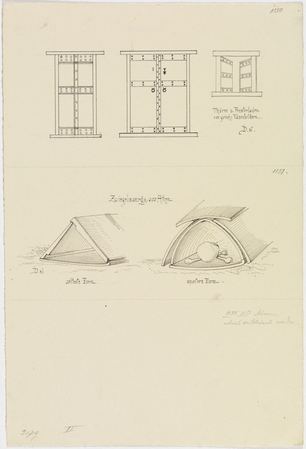 Josef Wilhelm Durm - Türen- und Fensterläden von griechischen Vasenbildern; Ziegelsärge aus Athen