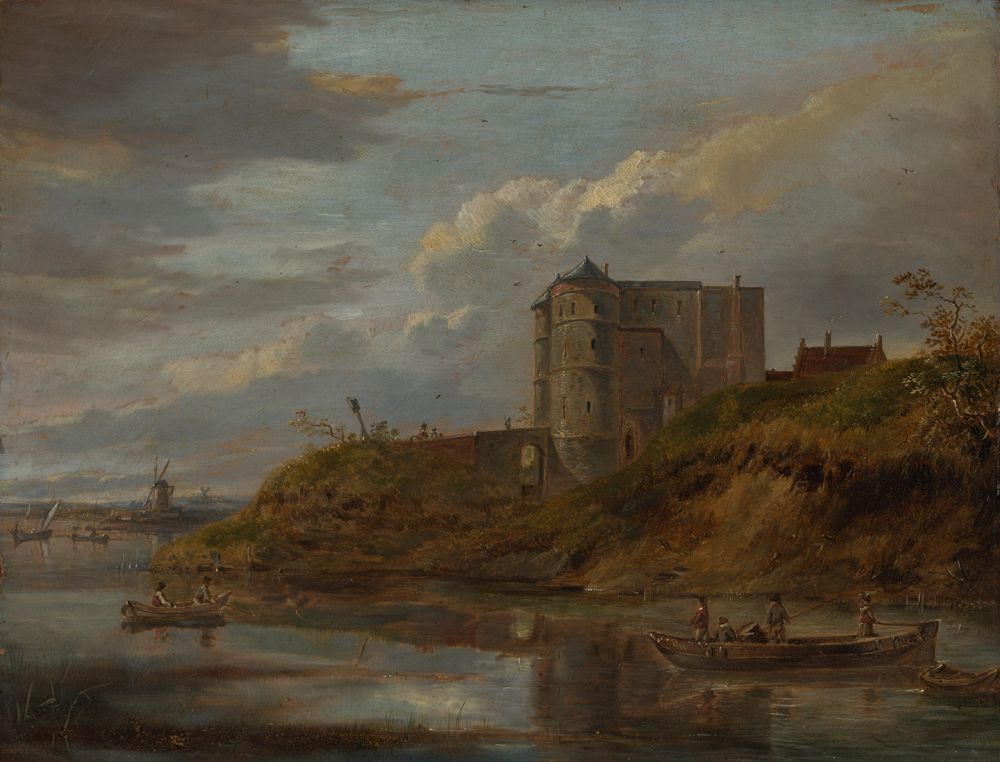Charles Louis Mozin - Flusslandschaft mit Burg in der Normandie