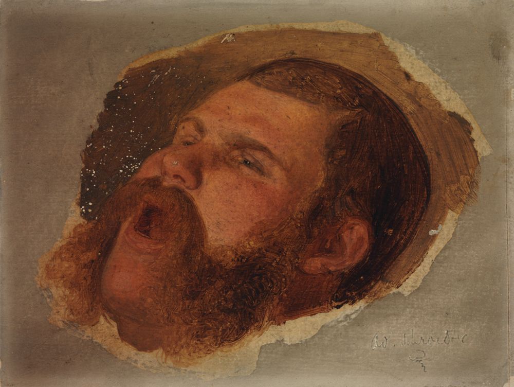 Adolf Schrödter - Studie eines zurückgeneigten Männerkopfes