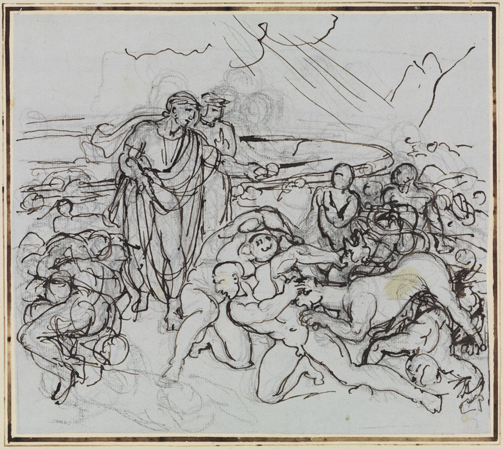 Joseph Anton Koch - Virgil beschwichtigt Cerberus (Dante Inferno, Canto 6, V 13)