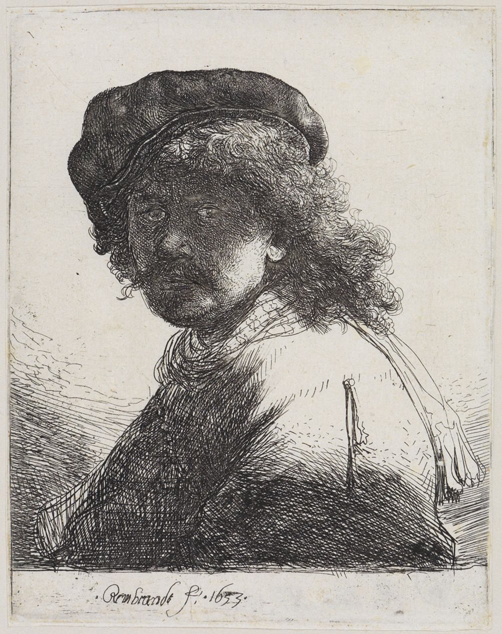 Rembrandt Harmensz. van Rijn - Selbstbildnis mit der Schärpe um den Hals