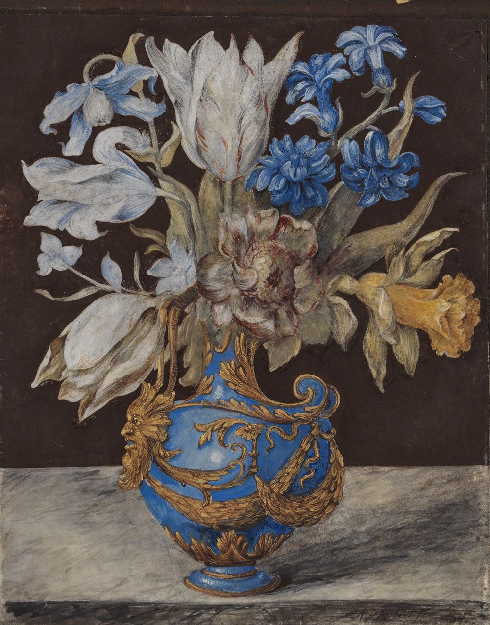 Nicolas Robert (1614) - Blumenstrauß in blau-goldener Vase