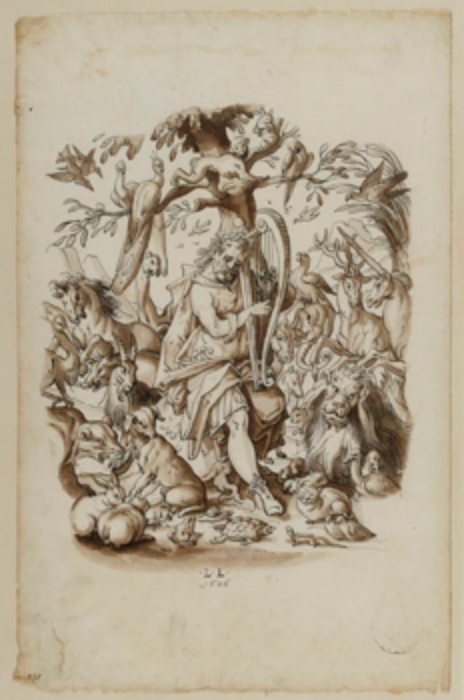 Lorenz Lingg - Entwurf für ein Mittelbild mit Orpheus, der vor den Tieren musiziert
