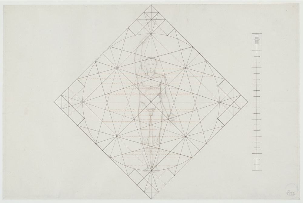Philipp Jakob Becker - Proportionsstudie: Abklatsch eines stehenden Mannes von vorne (Menschliche anatomische Studien und Aktstudien, Blatt 4)