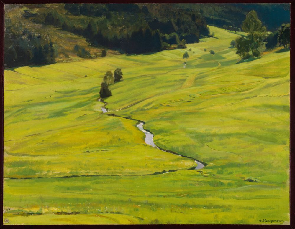 Gustav Kampmann - Sonniges Waldtal mit Bach