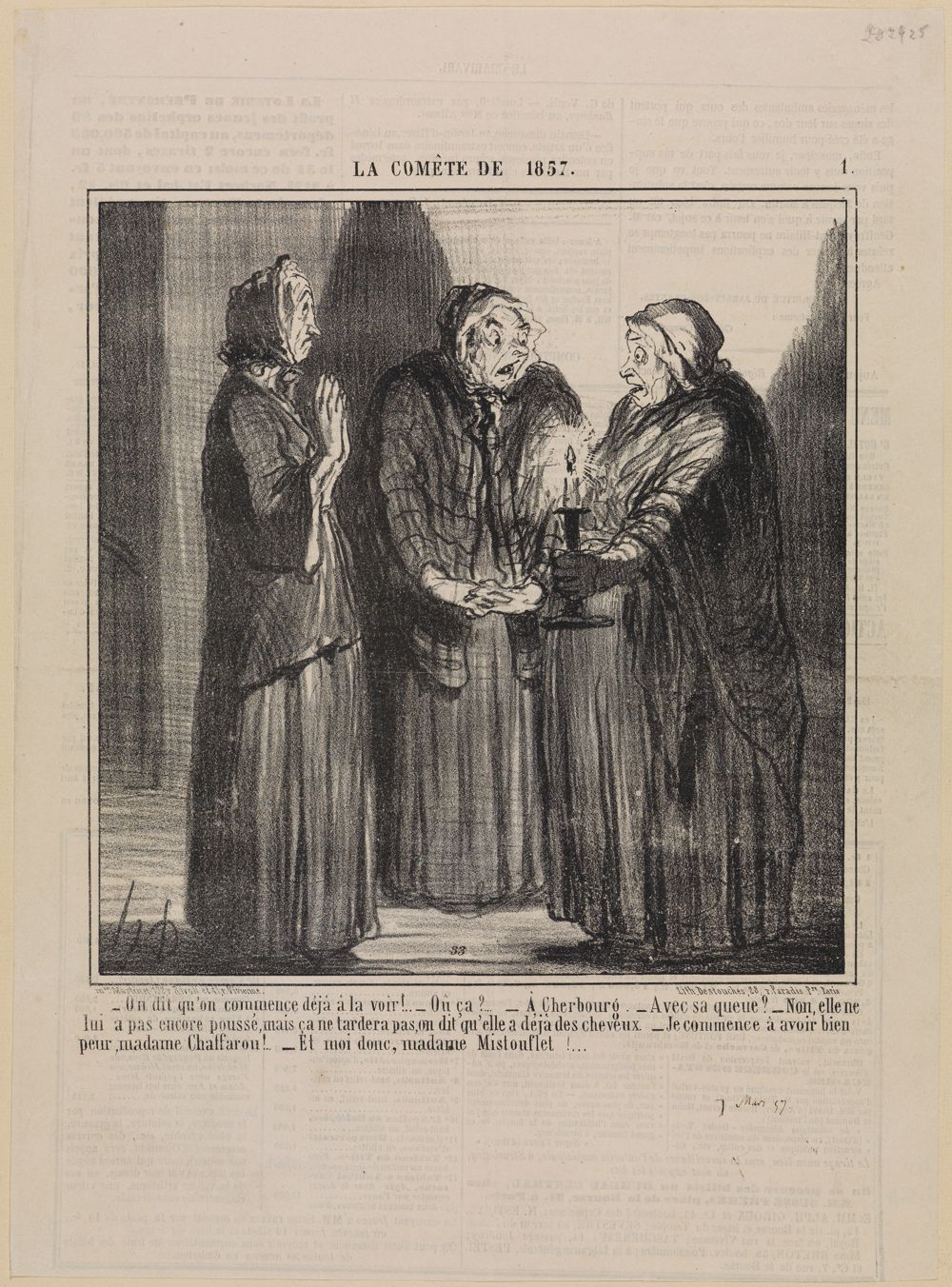 Honoré Daumier - On dit quon commence déja à la voir (La Comète de 1857, Blatt 1)