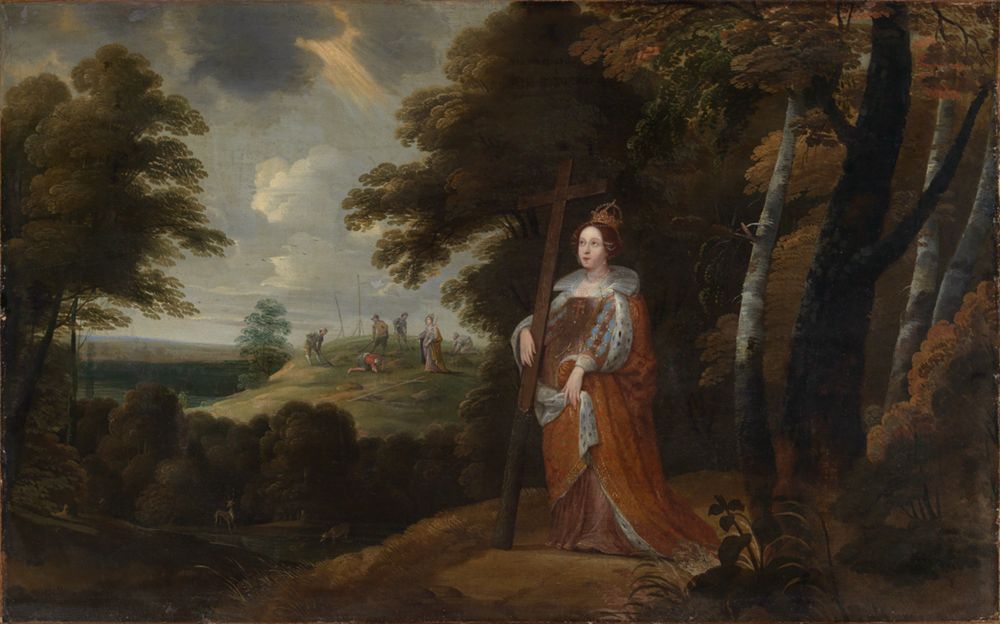 Flämischer Meister - Die Heilige Kaiserin Helena mit dem Kreuz in Waldlandschaft