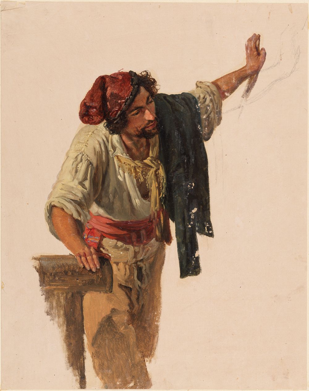 Johann Baptist Kirner - Italiener mit Kinnbart, sich mit der linken Hand abstützend