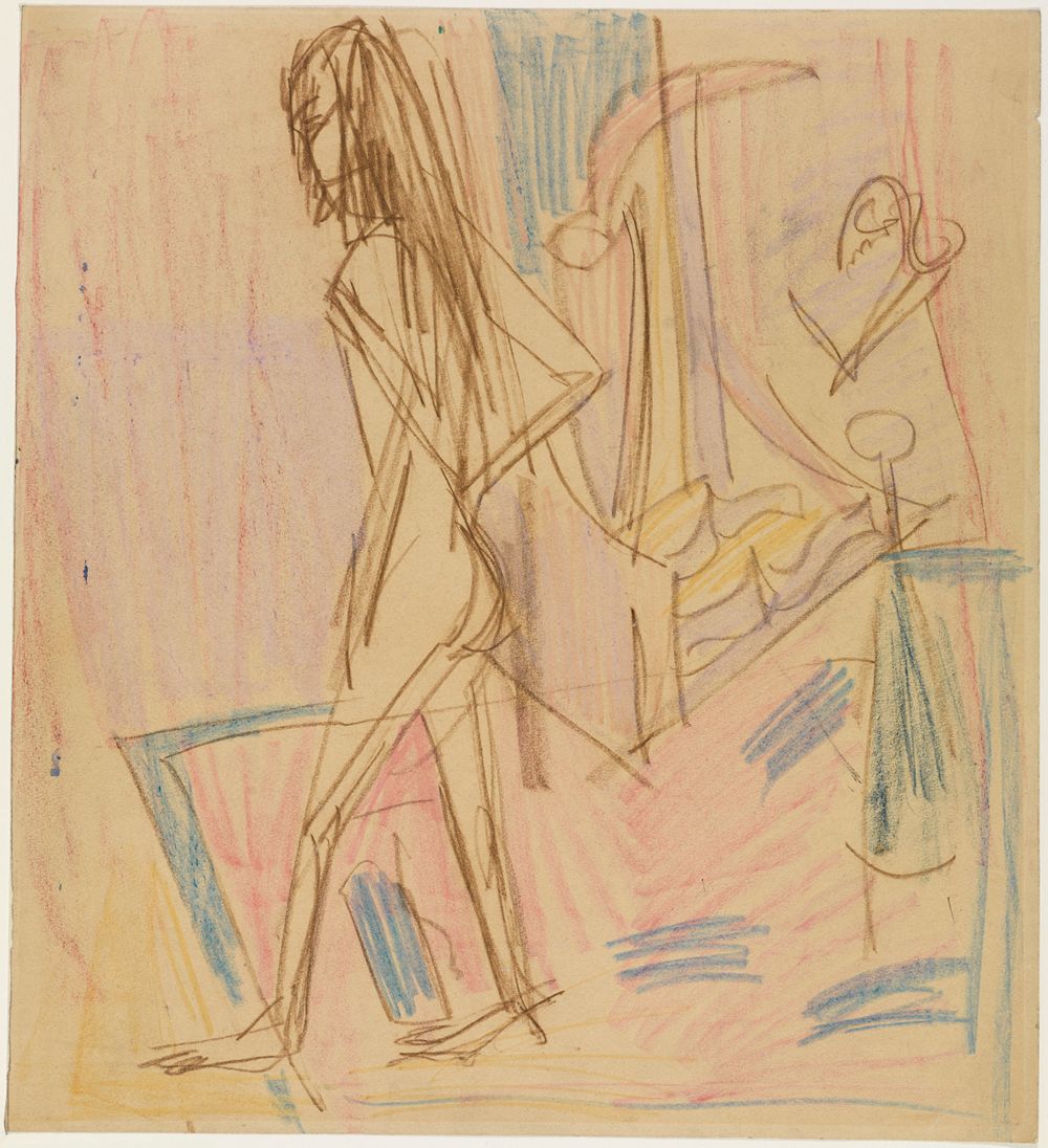 Ernst Ludwig Kirchner - Stehender weiblicher Akt auf Teppich
