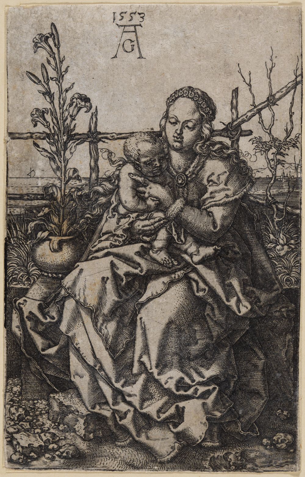 Heinrich Aldegrever - Maria mit Kind, sitzend (vor dem Zaun)
