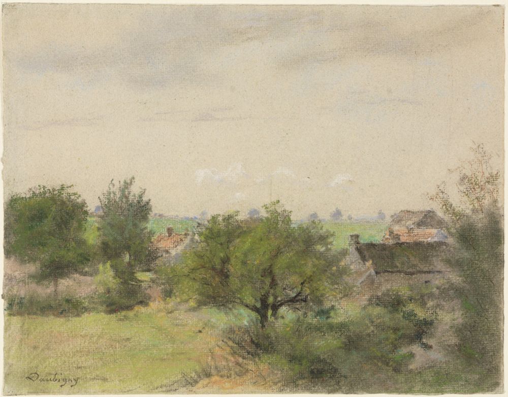 Charles-François Daubigny - Landschaft mit Häusern zwischen Bäumen