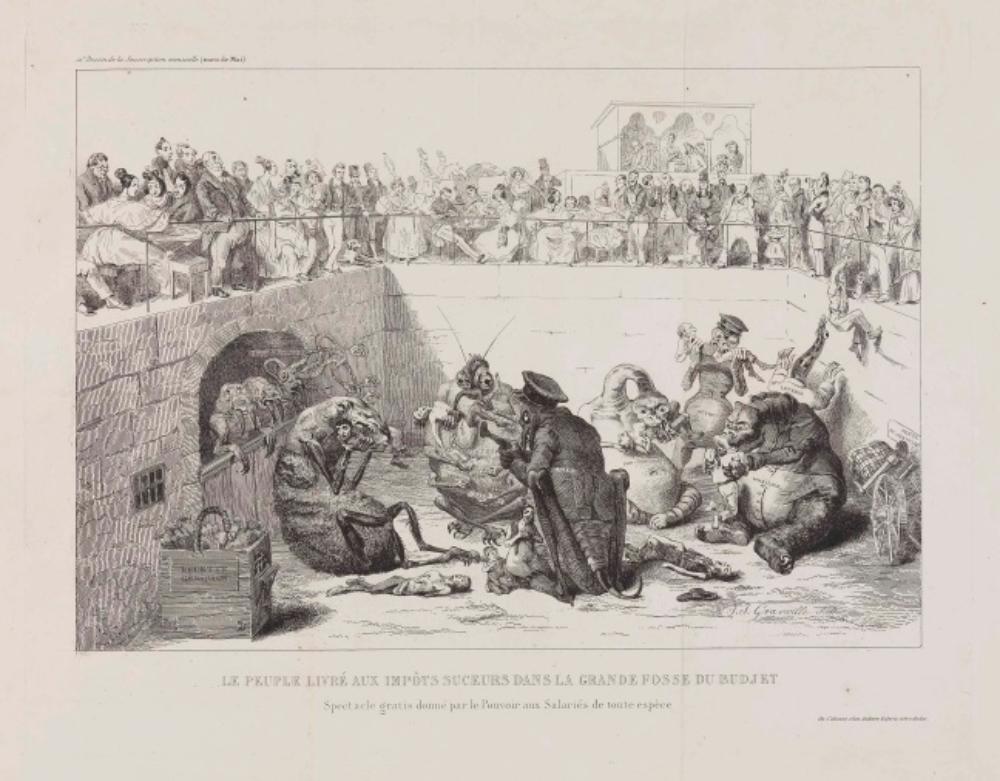 J. J. Grandville - Le peuple livré aux impots suceurs dans la grande fosse du budget