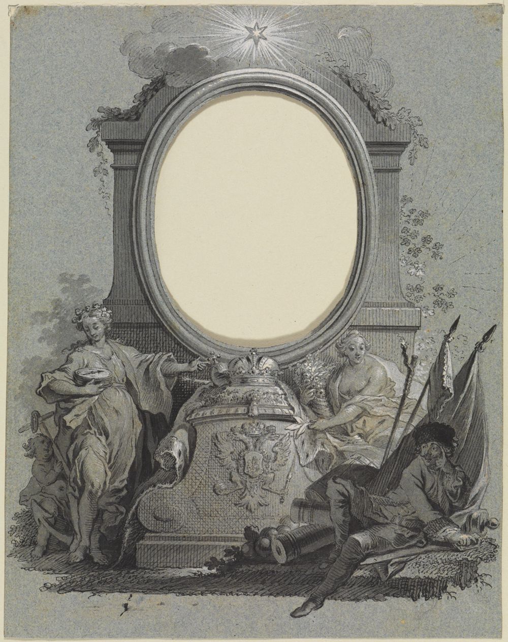 Johannes Esaias Nilson - Kartusche für einen Kriegshelden zu Land und Meer: Zar Peter III.
