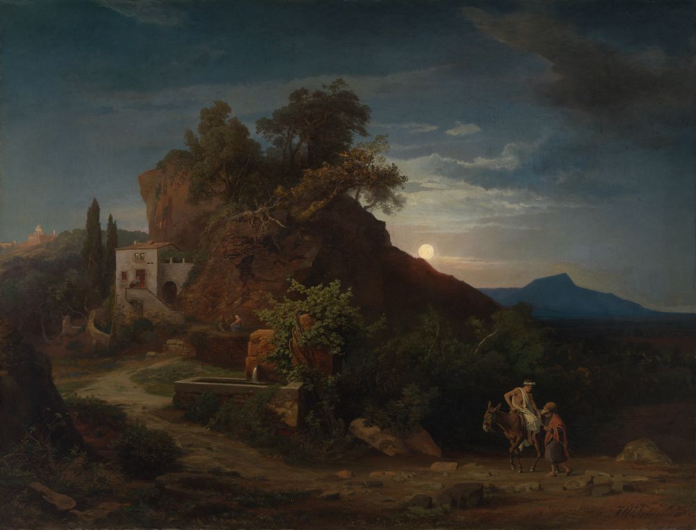 Johann Wilhelm Schirmer - Die Nacht, Die Ankunft des Samariters mit dem Verletzten in der Herberge