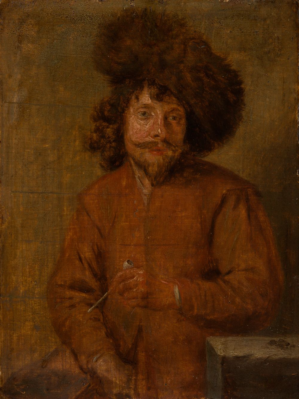 Joos van Craesbeeck zugeschrieben - Mann mit Pelzmütze und Tonpfeife