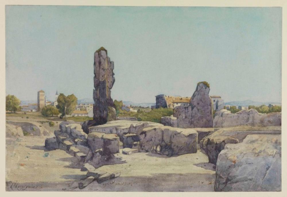 Henri Joseph Harpignies - Rom, Blick von der Basilika des Domitian auf das Kolosseum