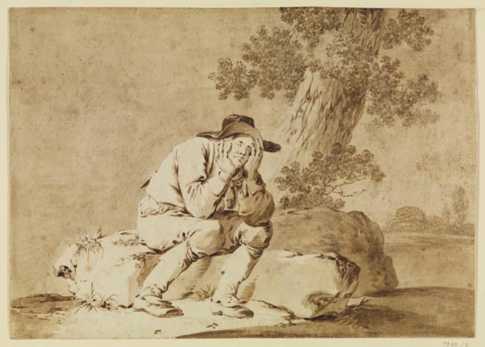 Tiberius Dominikus Wocher - Bauer, auf einem Felsblock sitzend