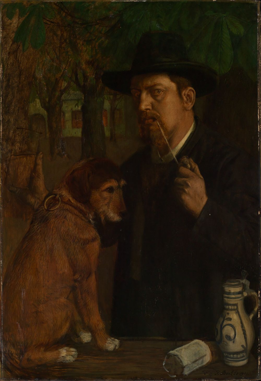 Fritz Boehle - Selbstbildnis mit Hund