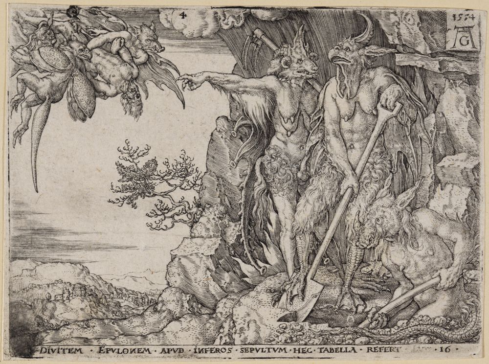 Heinrich Aldegrever - Der Reiche fährt zur Hölle (Der reiche Mann und der arme Lazarus)