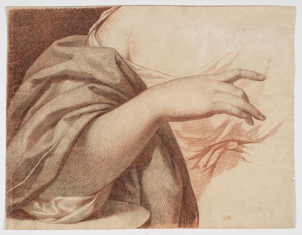 Philipp Jakob Becker - Detailstudie eines aufgestützten und vor die Brust gelegten rechten Armes
