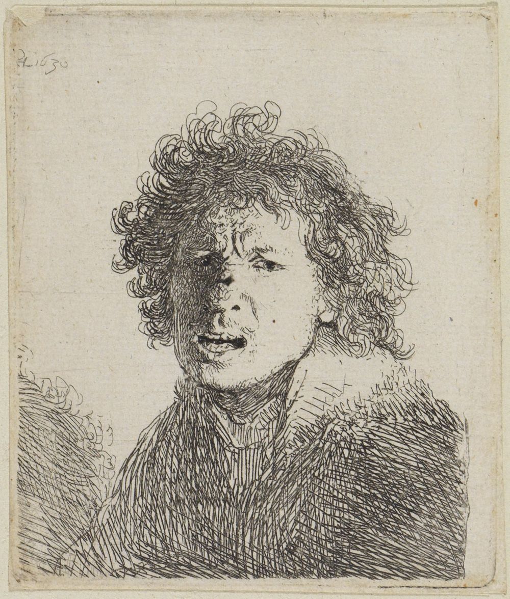 Rembrandt Harmensz van Rijn - Selbstbildnis mit offenem Mund