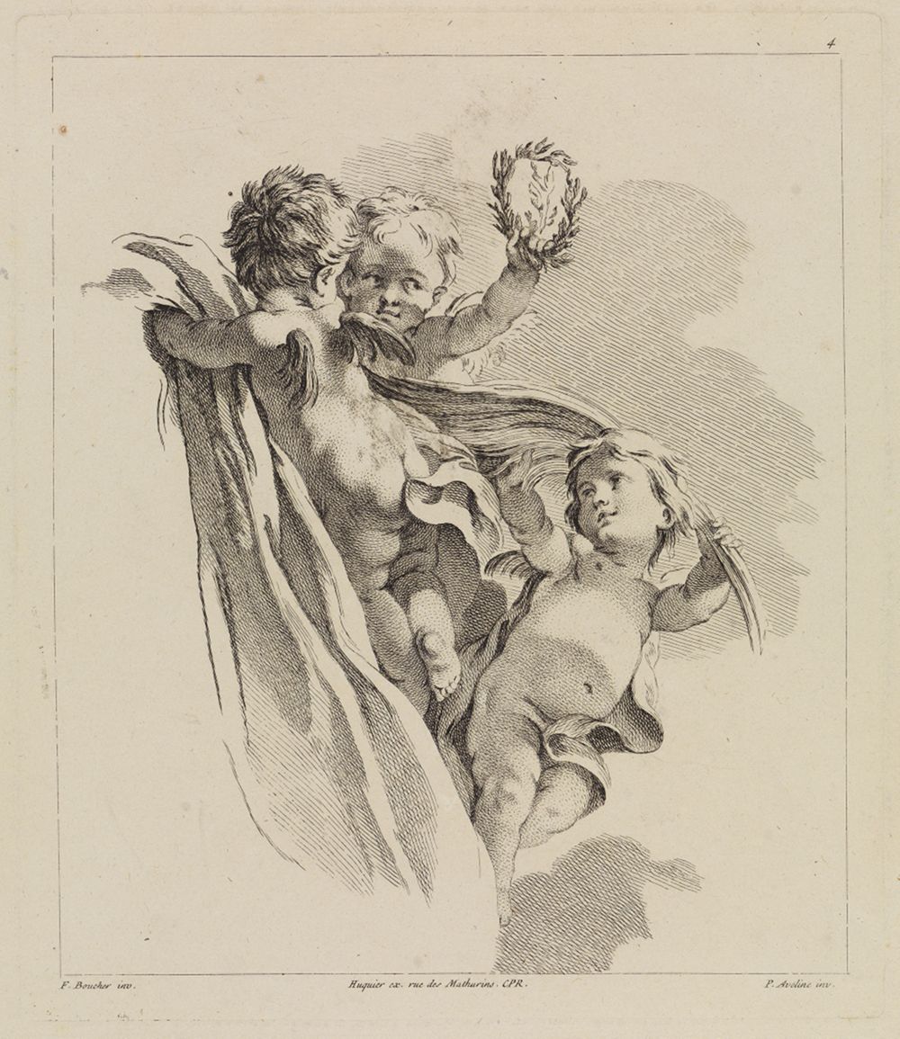 Pierre-Alexandre Aveline - Drei Putten mit Lorbeerkranz und Palmzweig
