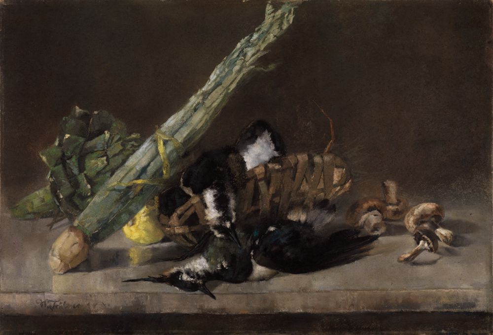 Wilhelm Trübner - Stillleben mit Artischocke, Sellerie, Kibitzen und Pilzen
