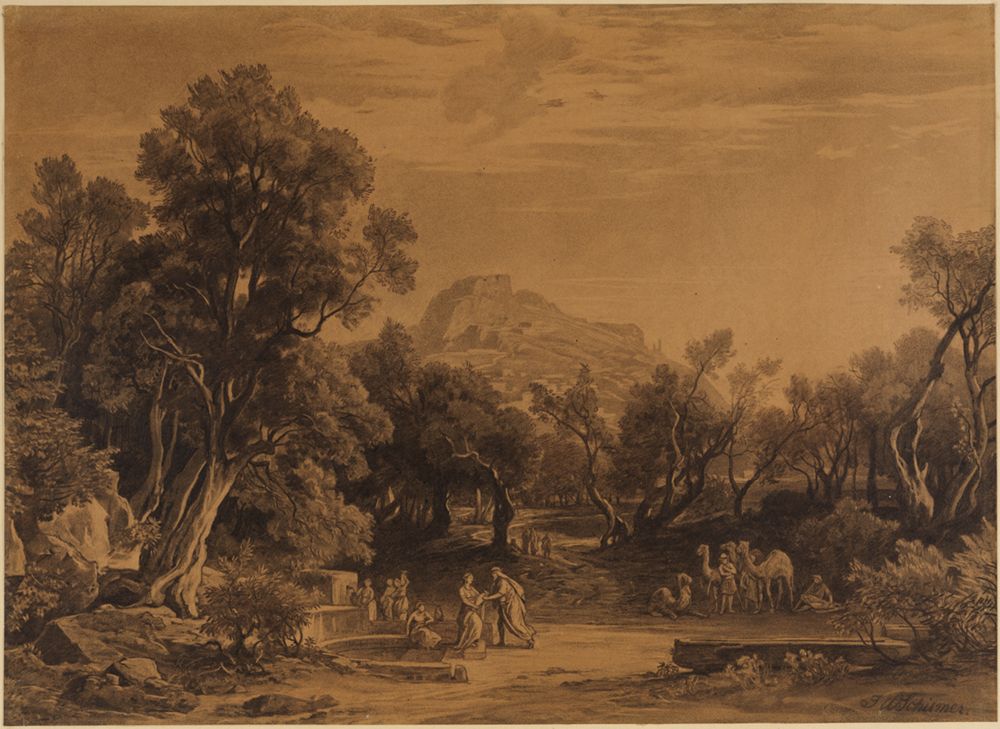 Johann Wilhelm Schirmer - Elieser und Rebekka am Brunnen (1. Mose 24, 17-18)