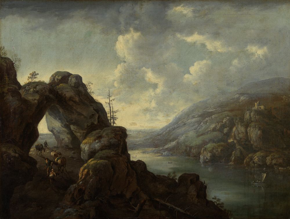 Johann Georg Stuhr(?) - Landschaft mit Flusslauf zwischen felsigen Ufern