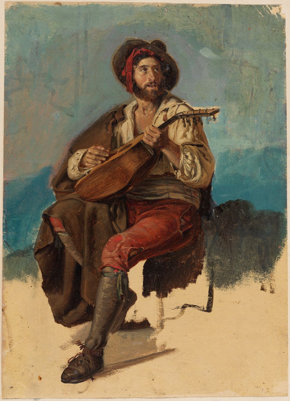 Johann Baptist Kirner - Sitzender italienischer Musikant, Stuhl unvollendet