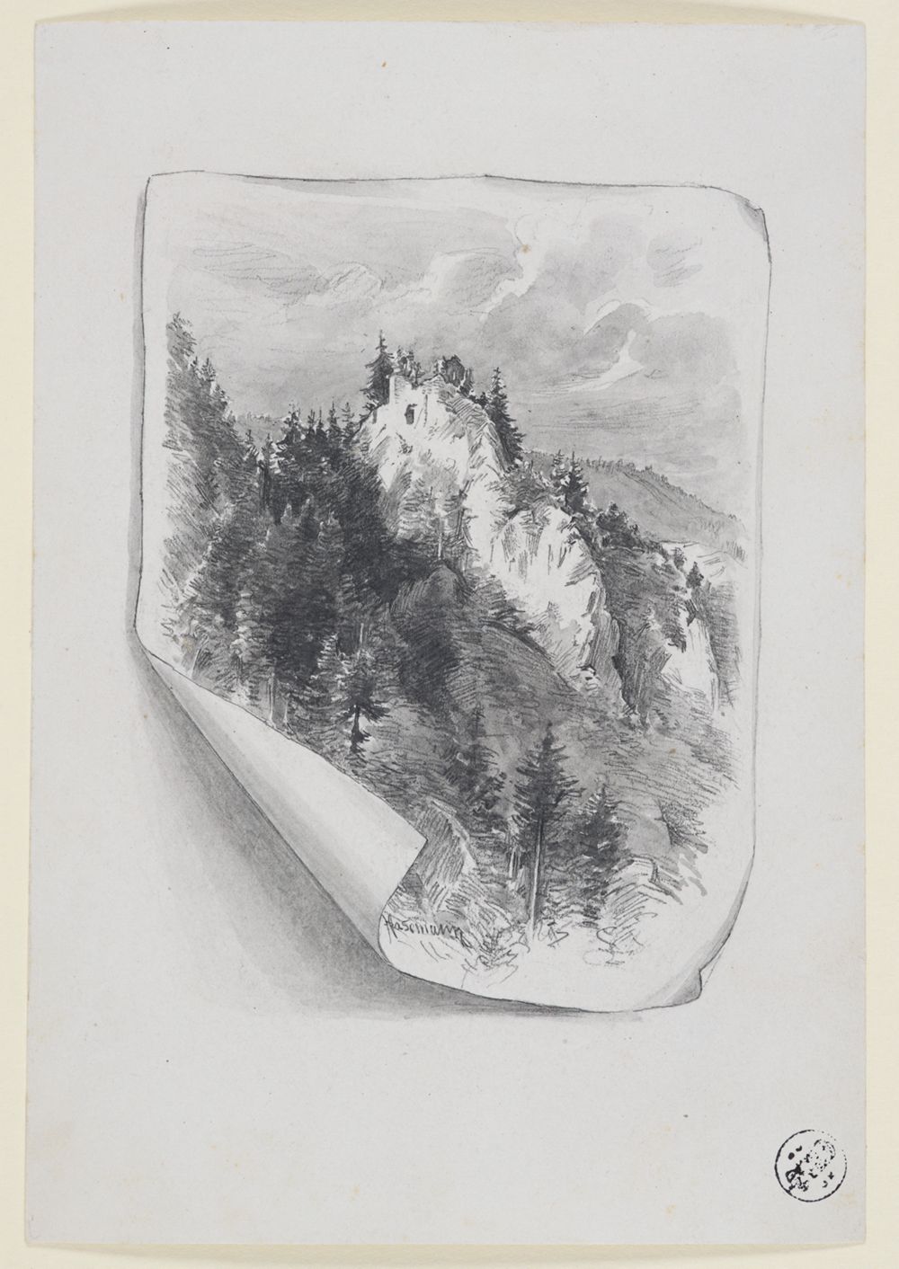 Wilhelm Gustav Friedrich Hasemann - Blick auf die Ruine des Burgschlosses Falkenstein (32 Illustrationsentwürfe, Blatt 24)