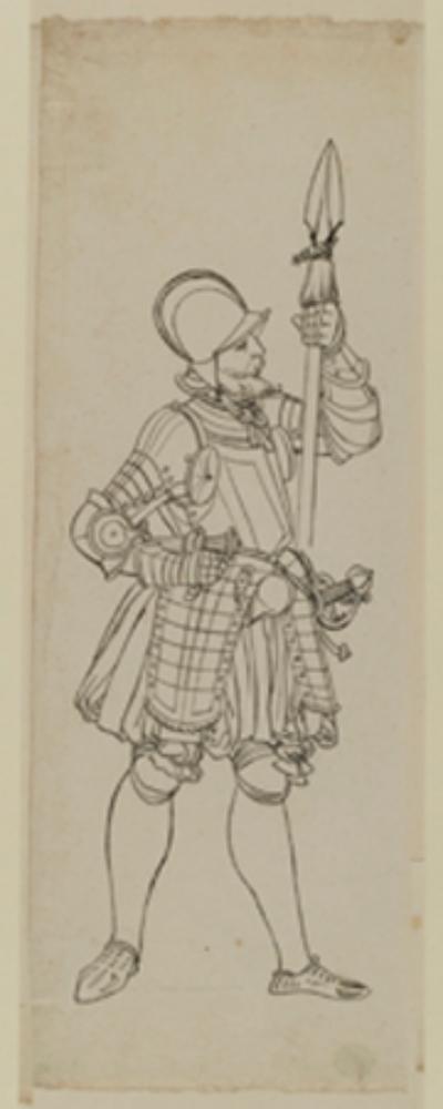 Bartholomäus Lingg (Werkstatt) - Krieger im Halbharnisch mit Sturmhaube und Spieß