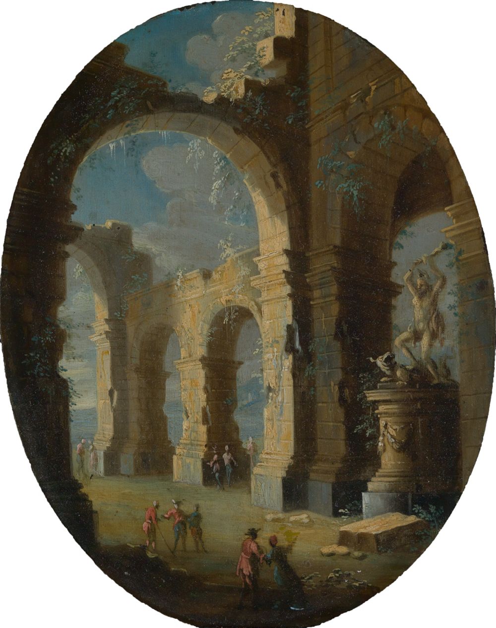 Leonardo Coccorante - Kirchenruine mit Figuren und Herkulesstandbild