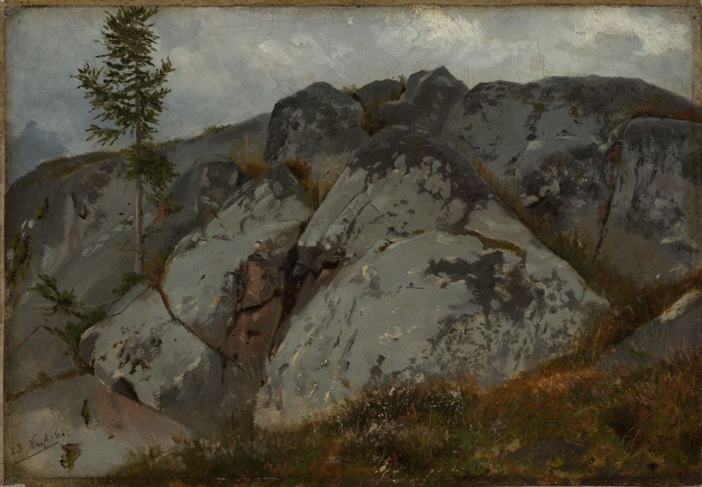 Hans Thoma - Felsblöcke mit Tännchen