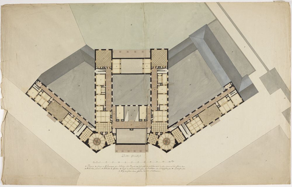 Friedrich Weinbrenner - Plan zum Markgräflichen Palais: Grundriss des 3. Stocks