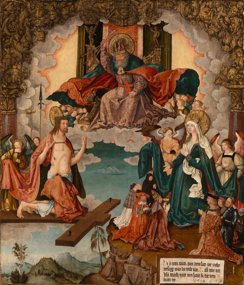 Oberschwäbischer Meister (tätig um 1500-1550) - Christus und Maria als Fürbitter der Menschheit vor Gottvater