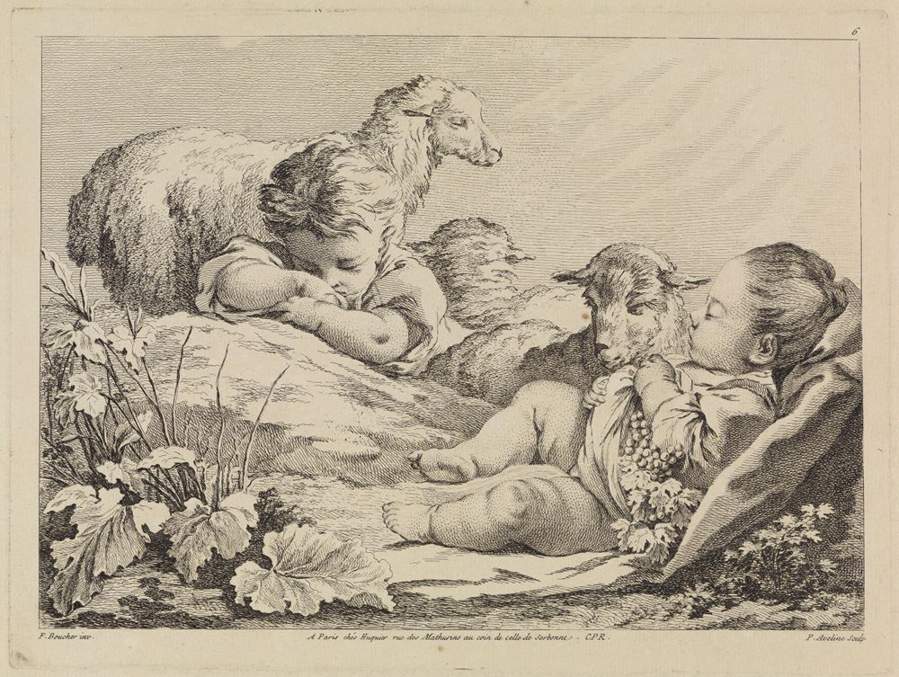 Pierre-Alexandre Aveline - Zwei schlafende Kinder mit Schafen