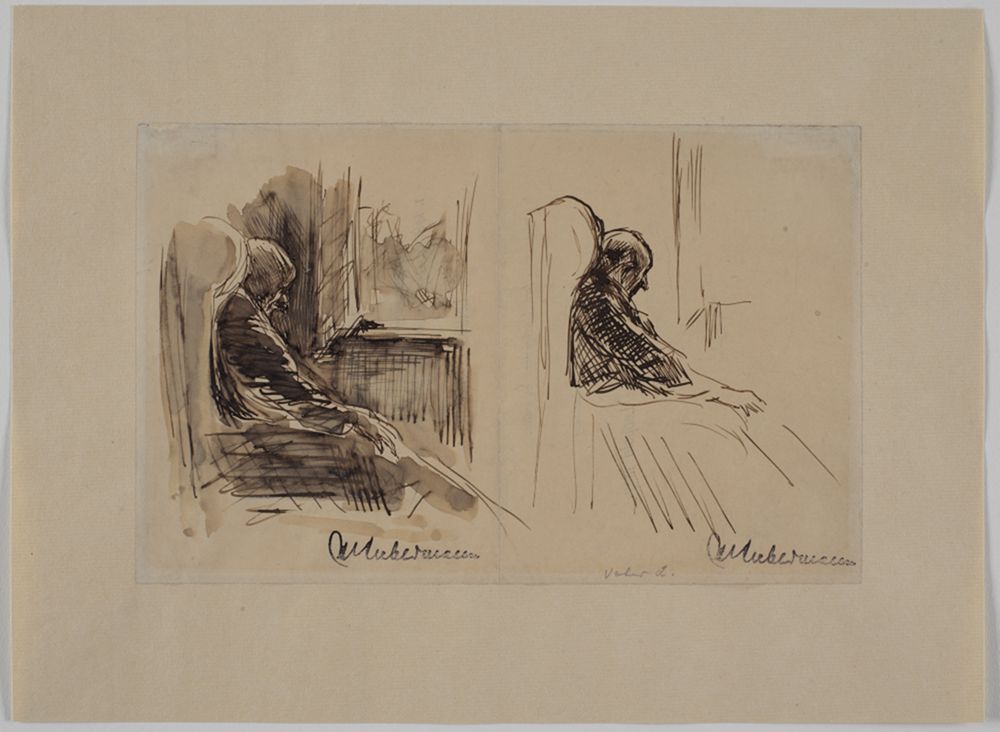 Man sieht zweimal den Vater von Max Liebermann, Louis. Er ist ein älterer Mann mit ernstem Gesicht und trägt dunkle Kleidung.