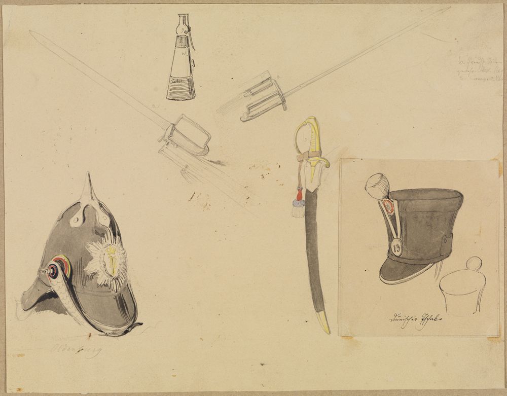Feodor Dietz - Dänischer Tschako (Album von Studien [...] aus dem Schleswig-Holsteinischen Kriege (1848-1850), enthaltend circa 80 Blätter; K Aquarellstudien nach Helmen: Blatt 86)