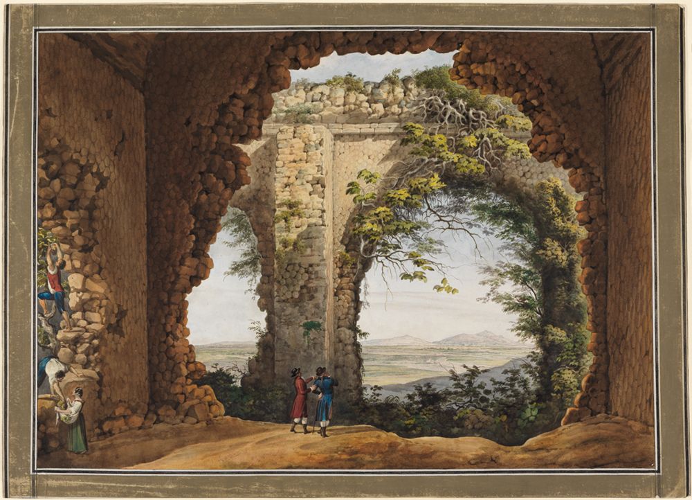 Louis Ducros - Blick aus Ruinen auf Monte Cavo und Rocca di Papa