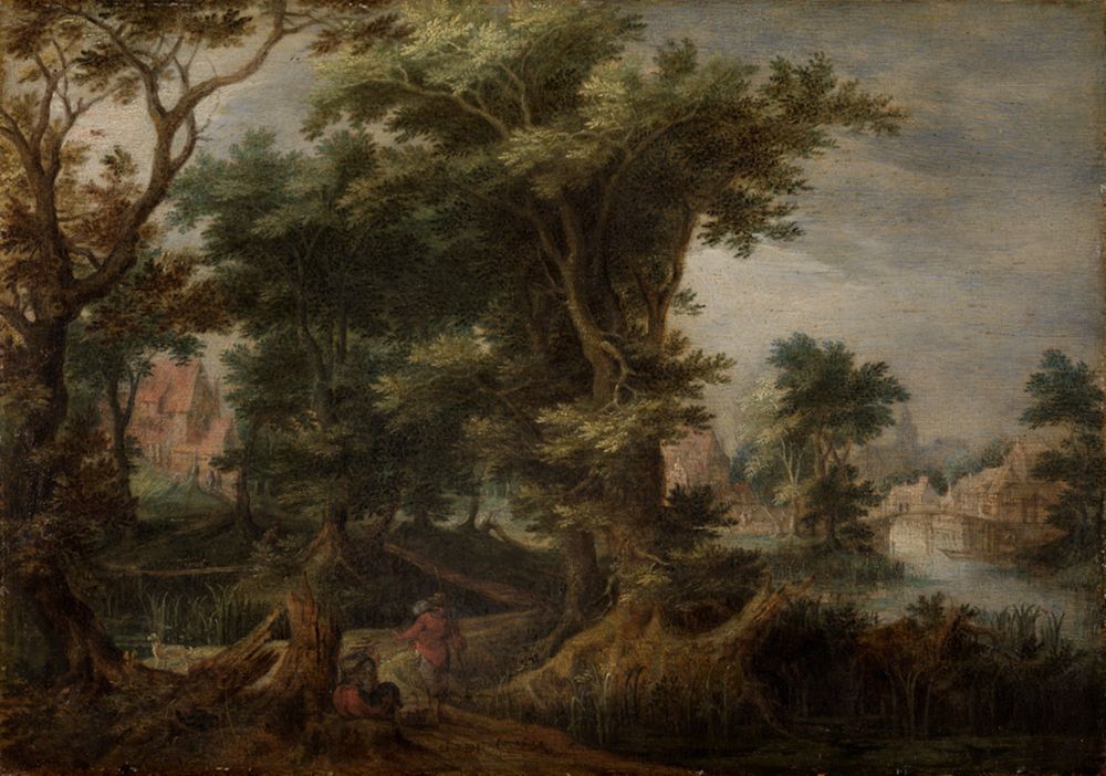 Gillis Claesz. de Hondecoeter - Waldlandschaft mit rastenden Bauern