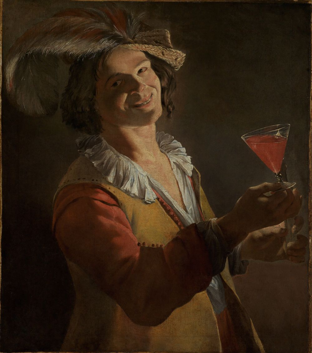 Gerard von Honthorst - Umkreis - Lachender Zecher mit Weinglas