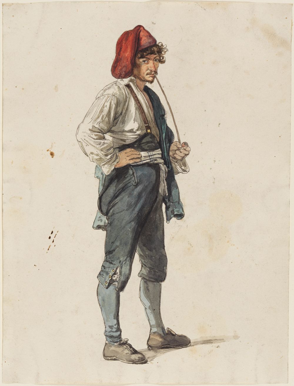 Johann Baptist Kirner - Italiener mit roter Zipfelmütze, eine langstielige Pfeife rauchend