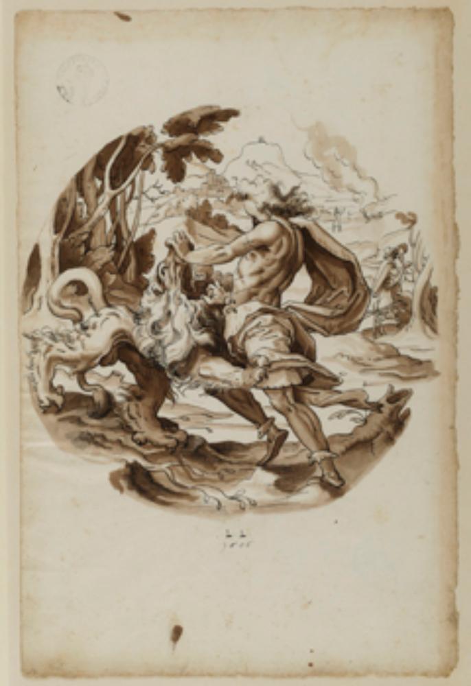 Lorenz Lingg - Entwurf für ein Mittelbild im Rund mit Herkules und dem Nemeischen Löwen